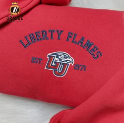 Liberty Flames Embroidered Sweatshirt, NCAA Embroidered Shirt, Liberty Flames Embroidered Hoodie, Unisex T-Shirt