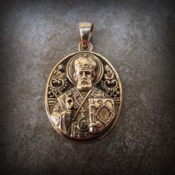 Saint Nicholas bronze Necklace pendant,st Nicholas day gift,st nicholas greek orthodox church pendant,ukrainian jewelry