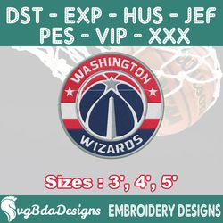 Washington Wizards Machine Embroidery Design, 3 Sizes Embroidery Machine Designs, NBA Embroidery, Basketball Embroidery