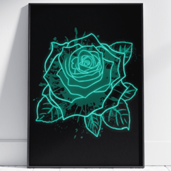 Neon Rose Wall Art  Rose Painting by Stainles