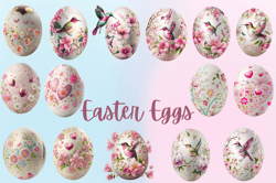 Easter eggs with Birds,hearts and Flowers PNG Clipart