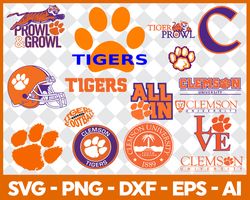 Clemson Tigers Bundle Svg, Clemson Tigers Logo Svg, NCAA Svg, Sport Svg, Png Dxf Eps File