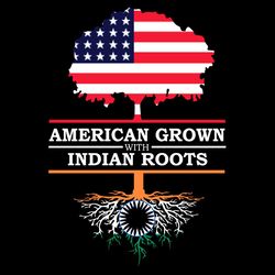 American Grown with Indian Roots SVG, US India Flag Tree Black Lined SVG PNG