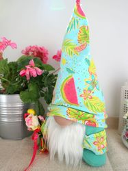 Bright summer gnome with flowers