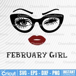 February Girl SVG, Woman With Glasses Svg Printable, Girl With Bandana Design, Blink Eyes Png, February Svg,