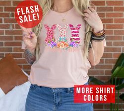 Happy Easter Shining Bunnies T-Shirt, Floral Bunnies Shirt, Colorful Bunnies Outfit, Shining Easter Day Shirt - T202
