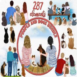 People with dogs Bundle: "DOGS BUNDLE CLIPART" Dog breeds Couple clipart Dog lover clipart Kids with puppies Pet clipart
