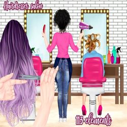 Hairdresser clipart: "HAIRSTYLIST CLIPART" Hair Salon Clipart Beautician clipart Planner girl clipart Beauty Fashion Gir
