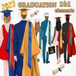 Graduation Clipart: "GRADUATING STUDENTS" Graduate Congrats Graduation Toga Hat White Grad gowns Grad College Senior Mal