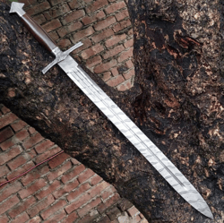 Custom Handmade Viking Damascus Steel Sword with Engravings and Original Sheath - Perfect Gift for him.