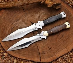Set Of 2 Handmade High Carbon Steel Full Tang Kaiju Dagger, Fixed Knife, Outdoor Knife, With Sheath, Camping Knife