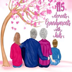 Grandparents clipart: "GRANDPARENTS AND KIDS" Oldman clipart Granny clipart Family clipart Grandkids clipart Grandfather