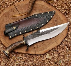 Handmade High Carbon Steel Rambo Bowie Knife, Cowboy Bowie Fixed Knife, Outdoor Knife, With Sheath, Camping Knife