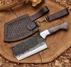Handmade High Carbon Steel Butcher Cleaver, Cowboy Cleaver Fixed Knife, Outdoor Knife, With Sheath, Camping Knife