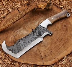 handmade high carbon steel hunting cleaver, cowboy cleaver fixed knife, outdoor knife, with sheath, camping knife