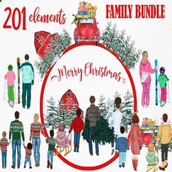Winter Family Bundle clipart: "CHRISTMAS BUNDLE CLIPART" Farmhouse Xmas Christmas Cards Pine Tree Forest Snow overlay Pa