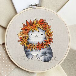Cat Cross Stitch Pattern, Cat Tapestry, Lion Needlepoint, Animal Cross Stitch, Kitten Hand Embroidery, Cat Hoop Art, Dig
