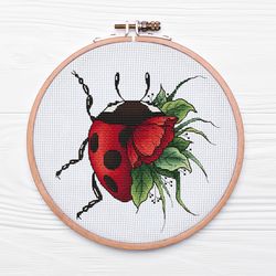 Ladybird Cross Stitch Pattern PDF, Beetle Cross Stitch, Miraculous Ladybug Hand Embroidery, Insect Needlepoint Printable