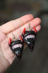 Goth earrings Black Red earrings Funky earrings
