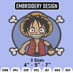 Monkey D Luffy Embroidery Designs, Luffy Logo Embroidery Files, One Piece Machine Embroidery Pattern, Digital Download