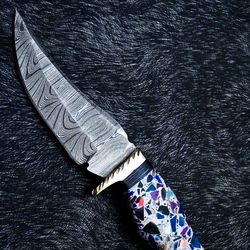 Hand Made Damascus Full Tang Bowie Hunting Knife