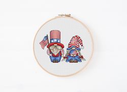 Patriotic Gnome Cross Stitch Pattern, American Family Cross Stitch, Gnomes Cross Stitch Chart, Funny Cross Stitch, PDF
