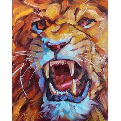 Lion Painting Original African Animal Artwork Oil On Panel 8x10 Inches Wildlife Wall Art