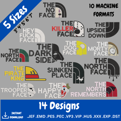 The North Face Embroidery Design Bundle - 14x Anime Embroidery designs, Machine embroidery designs 10 formats, 5 sizes