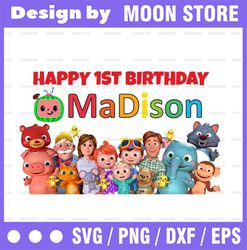 Cocomelon Personalized Name And Ages ,Happy 1st Birthday Cocomelon Family PNG, Coco Melon PNG, Cocomelon Printable Cocom