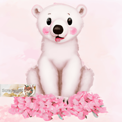 White bear illustration with pink flowers-8
