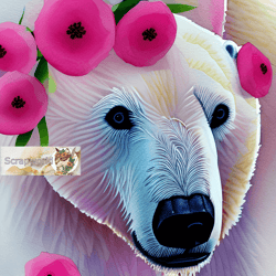 white bear illustration with pink flowers-12