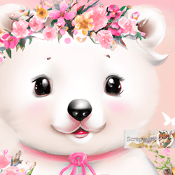 White bear illustration with pink flowers-13