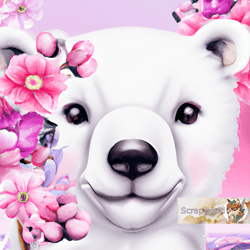 White bear illustration with pink flowers-15