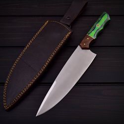 custom handmade 1095 steel kitchen chef knife with leather sheath, chef knife, kitchen knife, gift knife, MK3527M