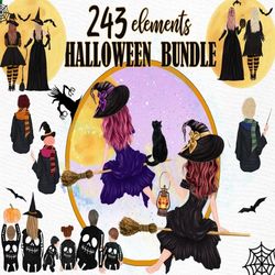 Halloween clipart: "HALLOWEEN BUNDLE CLIPART" Flying Witches clipart Halloween Mug Witch hat Plus size girls Wizard Girl