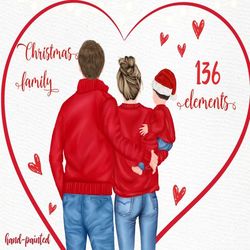 Christmas clipart: "FAMILY CLIPART" Winter family Matching Sweaters Christmas scenery Christmas Cards Parents with kid M