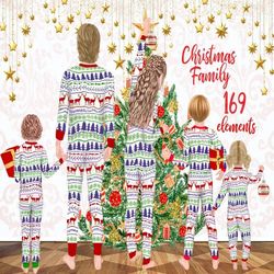 Christmas family clipart: "FAMILY CLIPART" Matching pajamas Family Christmas Christmas Tree Parents and Kids Christmas c