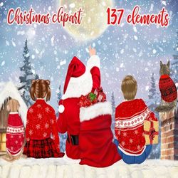 Santa Claus Clipart: "CHRISTMAS CLIPART" Santa on roof Santa and kids Christmas background Mug sublimation DIY Christmas