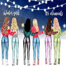 Christmas Girls Clipart: ""BEST FRIEND CLIPART"" Winter girls Christmas Mug design Customizable clipart Bff clipart Xma