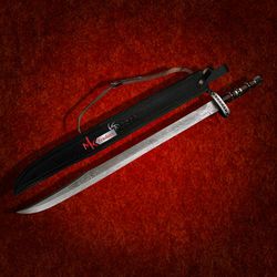 Handmade Damascus Steel Viking Sword Long  sword with custom leather sheath, wedding gif, birthday gift sword, MK3426M