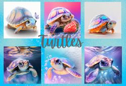 Cute Turtles Jpg Illustrations Wall Art 12x12