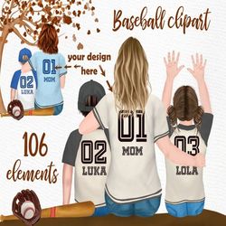 Baseball mom clipart: "MOTHER AND KIDS" Mother's day clipart Siblings clipart Softball clipart Family clipart Baseball s