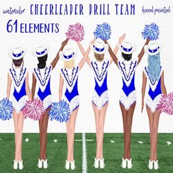 Cheerleaders Clipart: "DRILL TEAM" Watercolor Girls Best Friends Sports Team clipart Girls dance Cheerleaders uniforms S