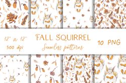 Seamless pattern wax crayon fall squirrel