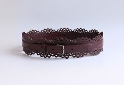 Genuine leather belt 27.5" (70 cm).Width 2,3"(6cm).Wide leather belt in burgundy. Handmade.