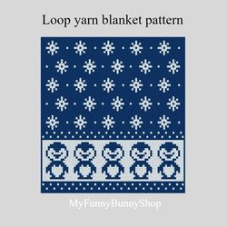 Loop yarn Penguins Boarder blanket pattern PDF