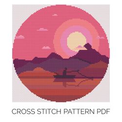 Landscape Painting Fishing Cross Stitch Pattern | Counted Cross Stitch | Cross Stitch Pattern PDF