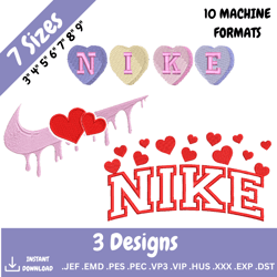 Nike Embroidery Design Bundle - Heart Embroidery designs -  Machine embroidery design files 10 formats, 5 sizes