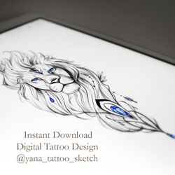 Lion Tattoo Design Female Lion Tattoo Sketch Tattoo Design for Woman, Instant download PDF, JPG, PNG files