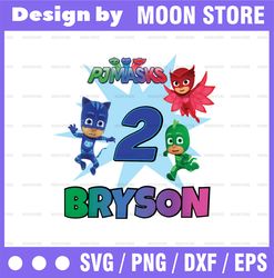 Personalized Name And Ages, PJ Masks PNG Iron On Transfer, Personalized DIY, Birthday Girl Party Printables Pj Masks Png